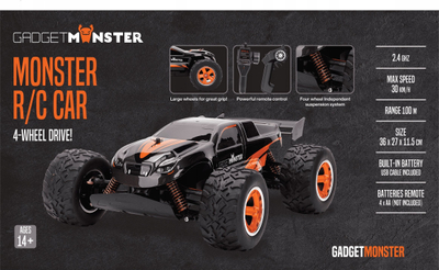 Makinë me pult GadgetMonster Monster Truck, shkallë 1:14, 4x4, e zezë me portokalli