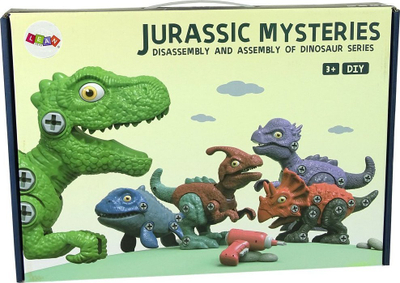 Lodër montimi dinosaurësh Leantoys Jurassic Mysteries, set me 5 copë, me stërvitëse dhe kaçavidë, shumëngjyrëshe