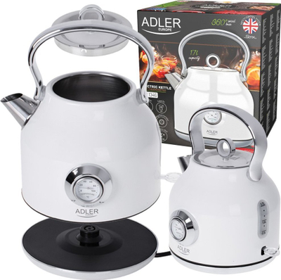 Çajnik elektrik Adler AD 1346, 1.7L, inoksi, i bardhë