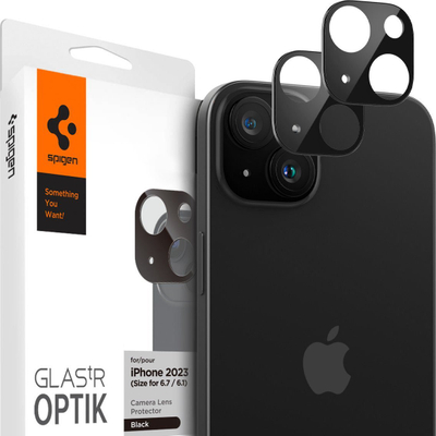 Mbrojtës kamere Spigen Glas tR Optik, set 2 copë, për iPhone 15 15 Plus 14 14 Plus, i zi
