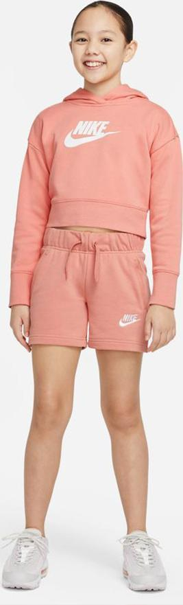 Bluzë me kapuç Nike Club Crop për goca, French terry, madhësia XL, rozë