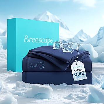 Set çarçafësh Breescape Cooling King, BlendTek Dry & Cool, xhep i thellë 46cm, blu Twilight
