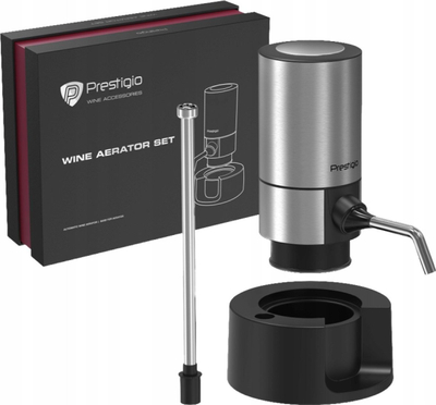 Aerator elektrik vere Prestigio Wine Aerator Set, me bazë, i argjendtë