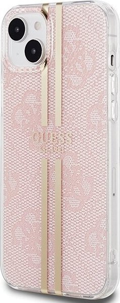 Kuti telefoni Guess IML 4G Gold Stripe për iPhone 15 14 13, hardcase TPU PC, rozë