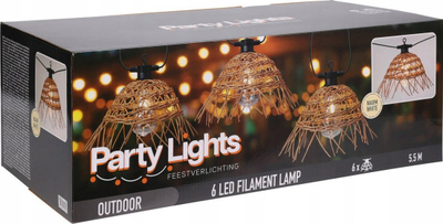 Dritë dekorative varëse Party Lights, 6 LED, 5.5m, ratan i natyrshëm