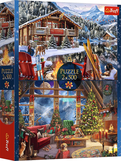 Puzzle Trefl Christmas in the Mountains, set 2x500 copë, motiv Krishtlindjesh