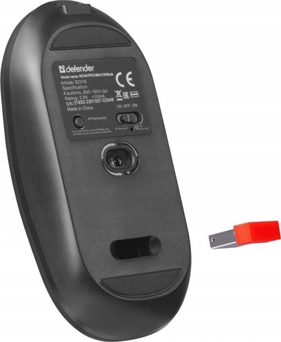 Maus wireless Defender NovaPro MM-316, Bluetooth 5.0 2.4GHz, DPI i rregullueshëm, i zi