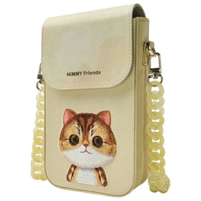 Çantë telefoni Nimmy Big Eyed Pet 2.0 Cat, me rrip zinxhir, ngjyrë kaki