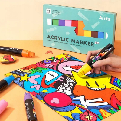 Set markerë akrilikë Arrtx, majë e gjerë 15mm, 10 copa, shumëngjyrësh