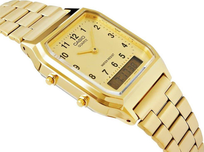 Рачен часовник Casio AQ-230GA-9B, кварцен, минерално стакло, златна боја