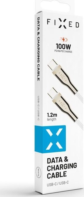 Kabllo FIXED USB C në USB C, 1.2m, 100W PD, e bardhë