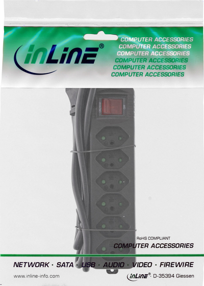Shirit rryme InLine 16451Y, 6 dalje, kabllo 1.5 m, i zi