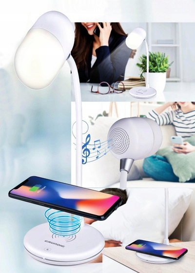 Llambë nate LED shumëfunksionale me bokës Bluetooth, karikim wireless, me shumë ngjyra