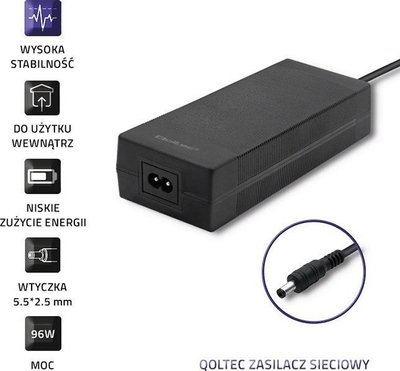 Adapter rryme për laptop Qoltec 96W, 24V, 4A, i zi