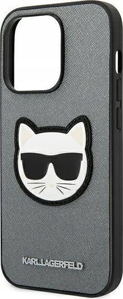 Mbulesë telefoni Karl Lagerfeld Choupette Head Patch KLHCP14XSAPCHG, për iPhone 14 Pro Max, argjend