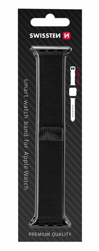 Rrip metalik rrjet Swissten për Apple Watch, 42-44 mm, i zi