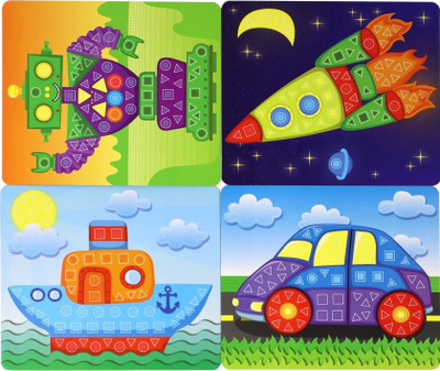 Set kreativ Leanty Creative Set Colorful Mosaic Rocket, 4 kartona, 6 ngjyra mozaik, shumëngjyrësh