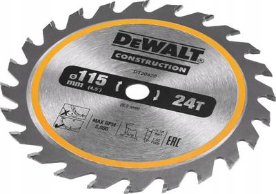 Teh rrethor DeWalt DCS571, 115mm, 24 dhëmbë, 9.5mm