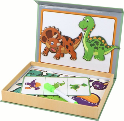 Puzzle magnetik Leantoys, me dinosaurë, me tabelë të bardhë