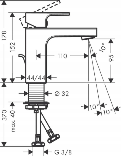 Rubinet lavamani Hansgrohe Vernis Shape 100, 1 levë, kursim uji, i zi
