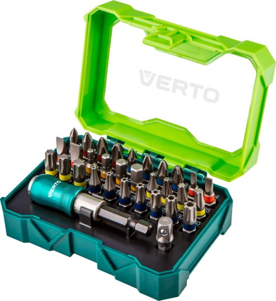 Set vegla pune Verto, 32 copë, 25 mm, 4xPH, 4xPZ, 4xSL, 4xHEX, 7xTX, 7xTT, i argjendtë