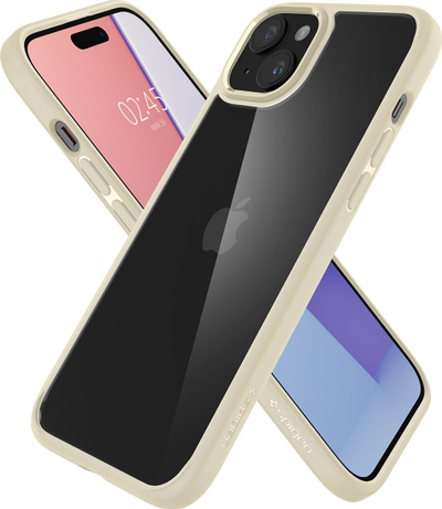 Mbrojtëse telefoni Spigen Ultra Hybrid për iPhone 15, TPU transparente, rri me karikim wireless, ngjyrë bezhë