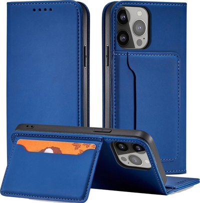 Kapak magnet me xhep kartash Hurtel për Samsung Galaxy S23 Plus, me mbajtëse, blu