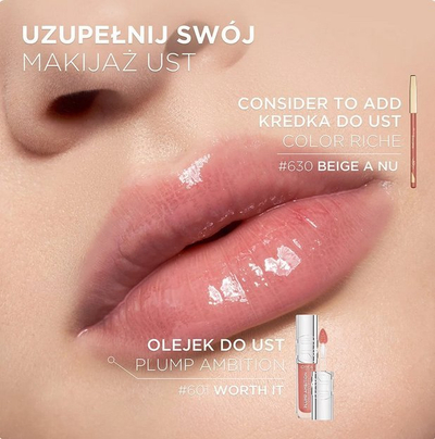 Vaj buzësh L'Oréal Plump Ambition Hyaluron Lip Oil 601 Worth It, acid hialuronik, 5ml, rozë transparente