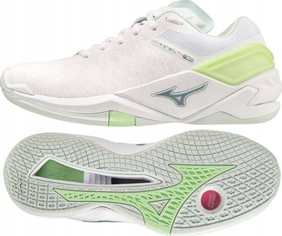 Atlete salle Mizuno Wave Stealth Neo, për goca, të bardha me jeshile