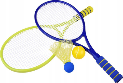 Set lodër badminton tenisi SP0700, 2 racheta plastike, top shkumë dhe shatll, shumëngjyrësh