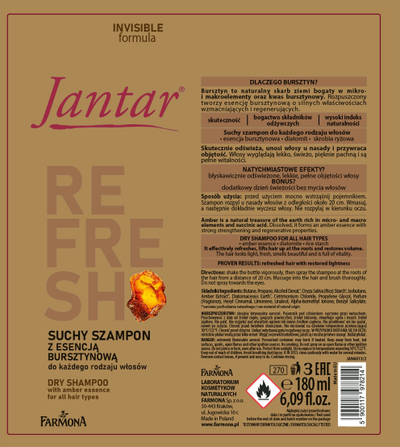 Shampo e thatë për flokë Farmona Jantar Amber Essence, 180 ml