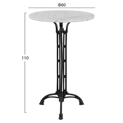 Tavolinë bar BRIELLE HM5890, mermer 60cm, lartësi 110cm, e bardhë e zezë
