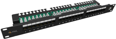 Пач панел Соларикс 19", 24x РЈ45 КАТ5Е УТП, со шипка за менаџирање кабли, црн