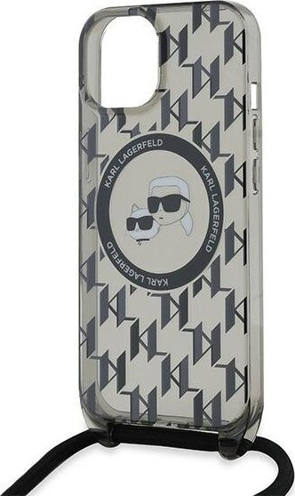 Mbrojtëse telefoni Karl Lagerfeld IML Monogram Crossbody K&amp;CH Heads, për iPhone 15, MagSafe, e zezë