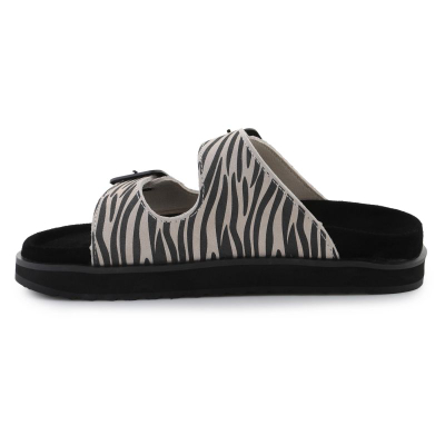 Sandale D.FRANKLIN Nordic Sandal Buckle Zebra, me platformë, të zeza me print zebra