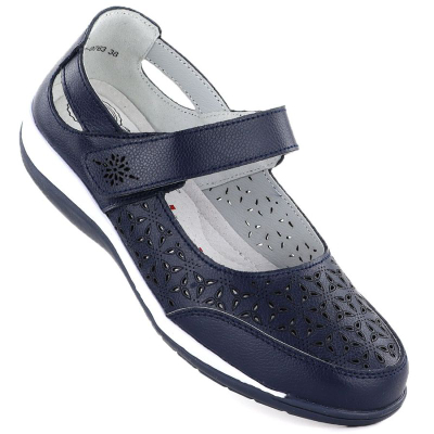 Këpucë lëkure për femra Jezzi 9763, me shirit ngjitës, blu e errët