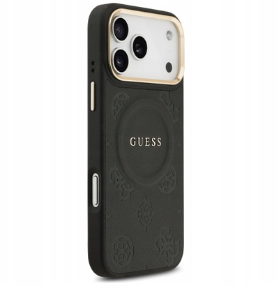 Mbulesë telefoni Guess Peony për iPhone 17 Pro Max, PU lëkurë, MagSafe, e zezë