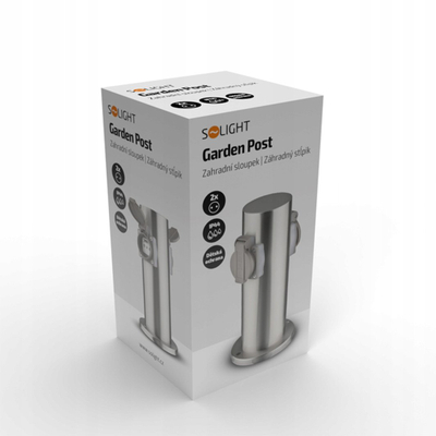 Shtyllë prizash kopshti Solight PG10, 2 priza, IP44, inox argjendi