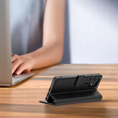 Futera me kapak tip portofol për Xiaomi Redmi Note 14 4G, lëkurë eko, mbyllje me magnet, e zezë
