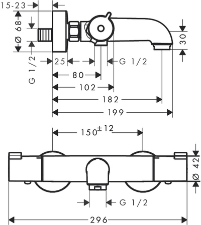 Bateri termostatike Hansgrohe Ecostat 1001 CL për vaskë edhe dush, krom