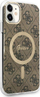 Set aksesorë Guess GUBPN61H4EACSW për iPhone 11, mbrojtëse hardcase 4G Print MagSafe, karikues wireless magnetik, kafe