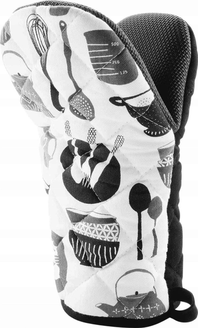 Dorezë kuzhine me silikon Cotton Kitchen Glove Mitt, pambuk, gri e zezë e bardhë