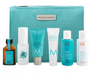 Set për flokë edhe trup Moroccanoil, shampo edhe balsam flokësh 70 ml + vaj trajtues flokësh 25 ml + xhel dushi 30 ml + krem duarsh 40 ml + sprej me aromë 30 ml