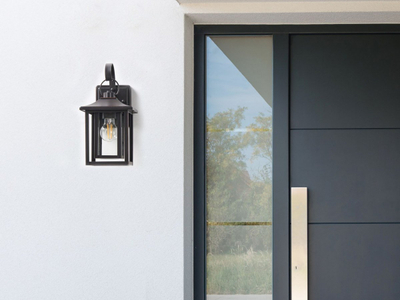 Llambë murale për jashtë Beliani Almond, IP44, metal dhe xham, e zezë
