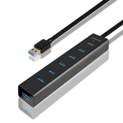 Qendër USB Axagon HUE-SA7BP, 7x USB-A 3.0, 2A, e hirtë