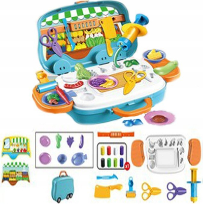Lodër plastelinë Norimpex Play Dough Kram, set supermarket me ekstruder, valixhe me rrota, shumëngjyrëshe