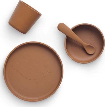 Set enë silikoni për fëmijë Jollein - ECO Caramel, të kafta