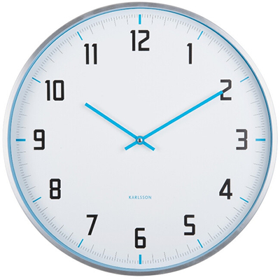 Orë muri Karlsson KA5969BB, 40mm, i bardhë/kaltër