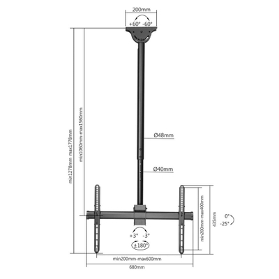 Mbajtëse tavani për TV Manhattan, 37" 70", 50 kg, e zezë