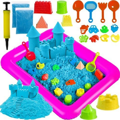 Set lodrash Creative Sand Molds Pool Sandbox, 2kg rërë kinetike, me pishinë dhe kallëpe, shumëngjyrësh